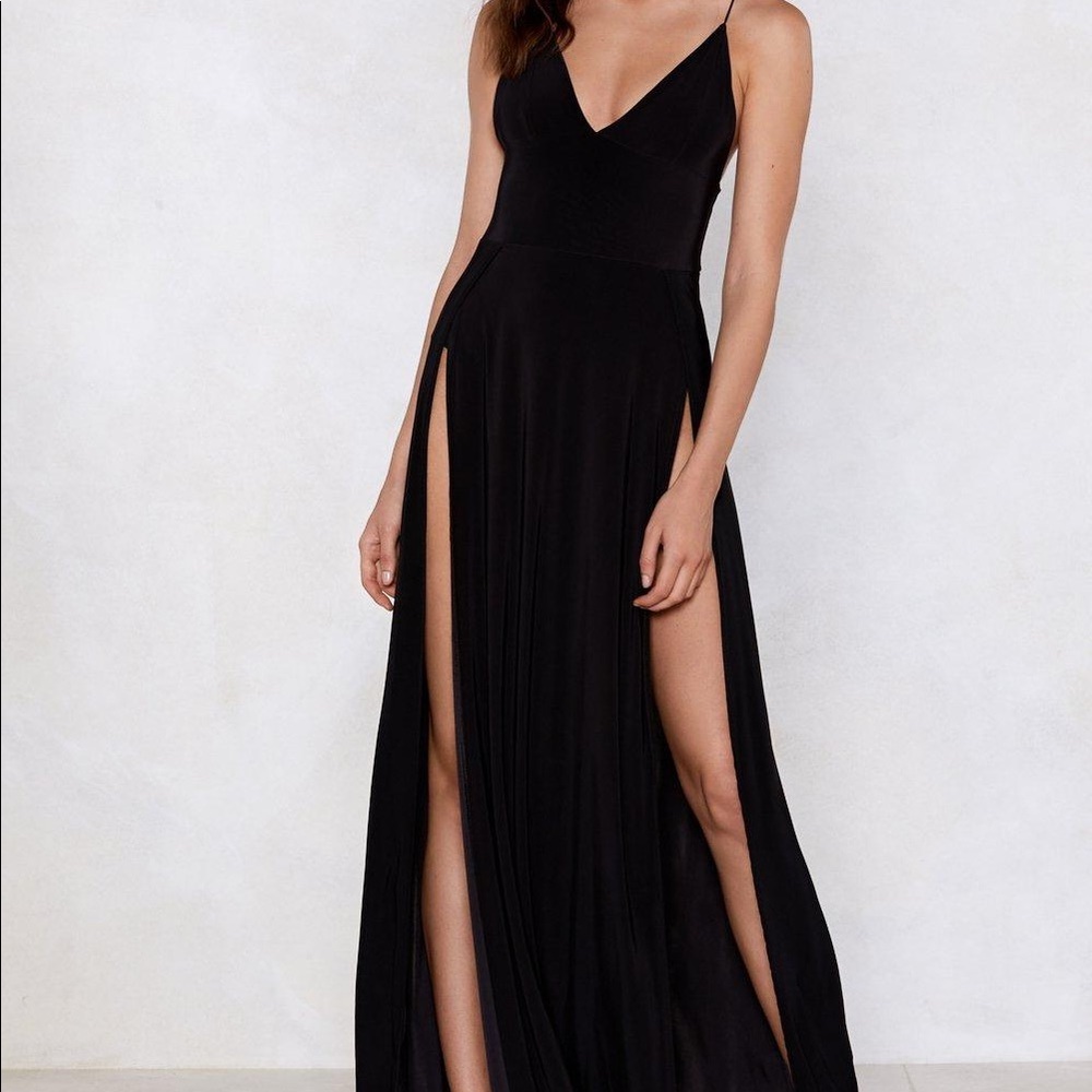 Sexy High Slit Black Maxi